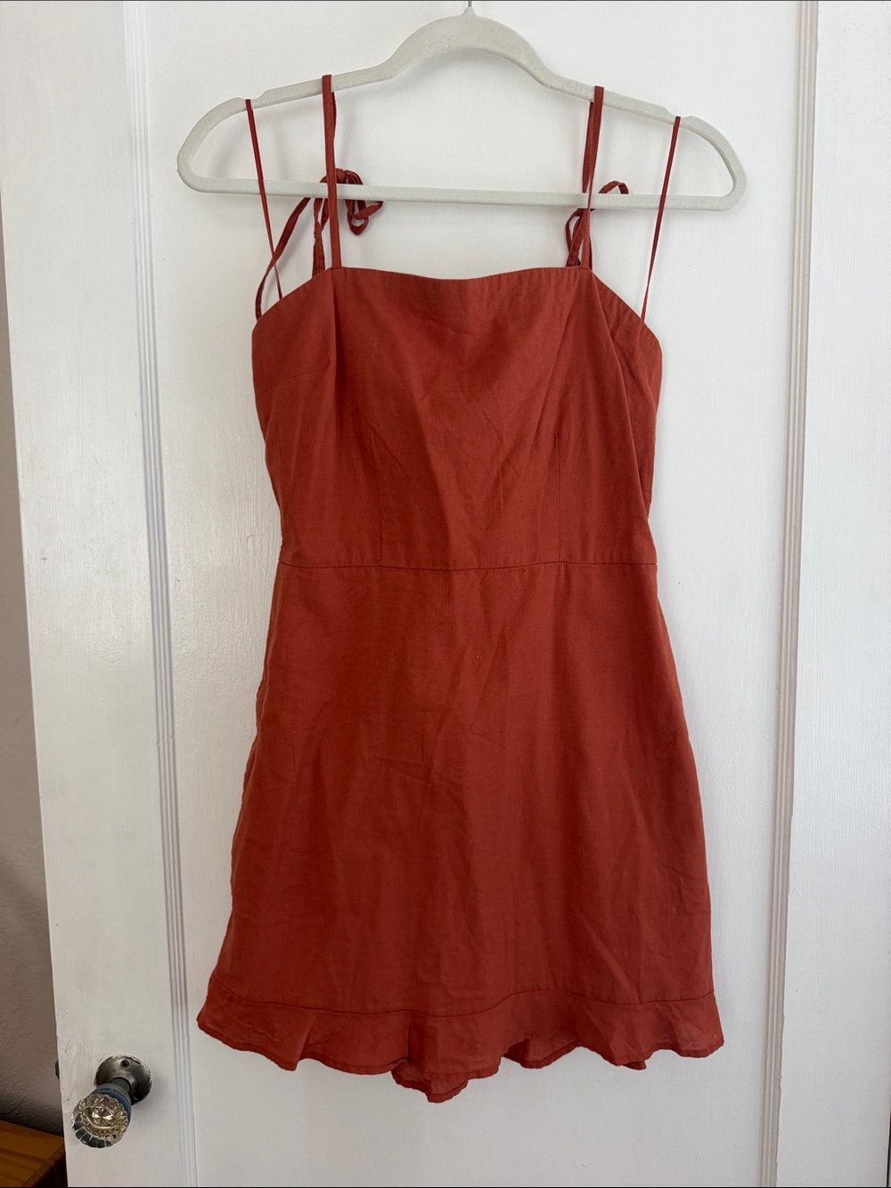 Abercrombie & Fitch Rust Tie-Shoulder Spaghetti Strap Mini Dress